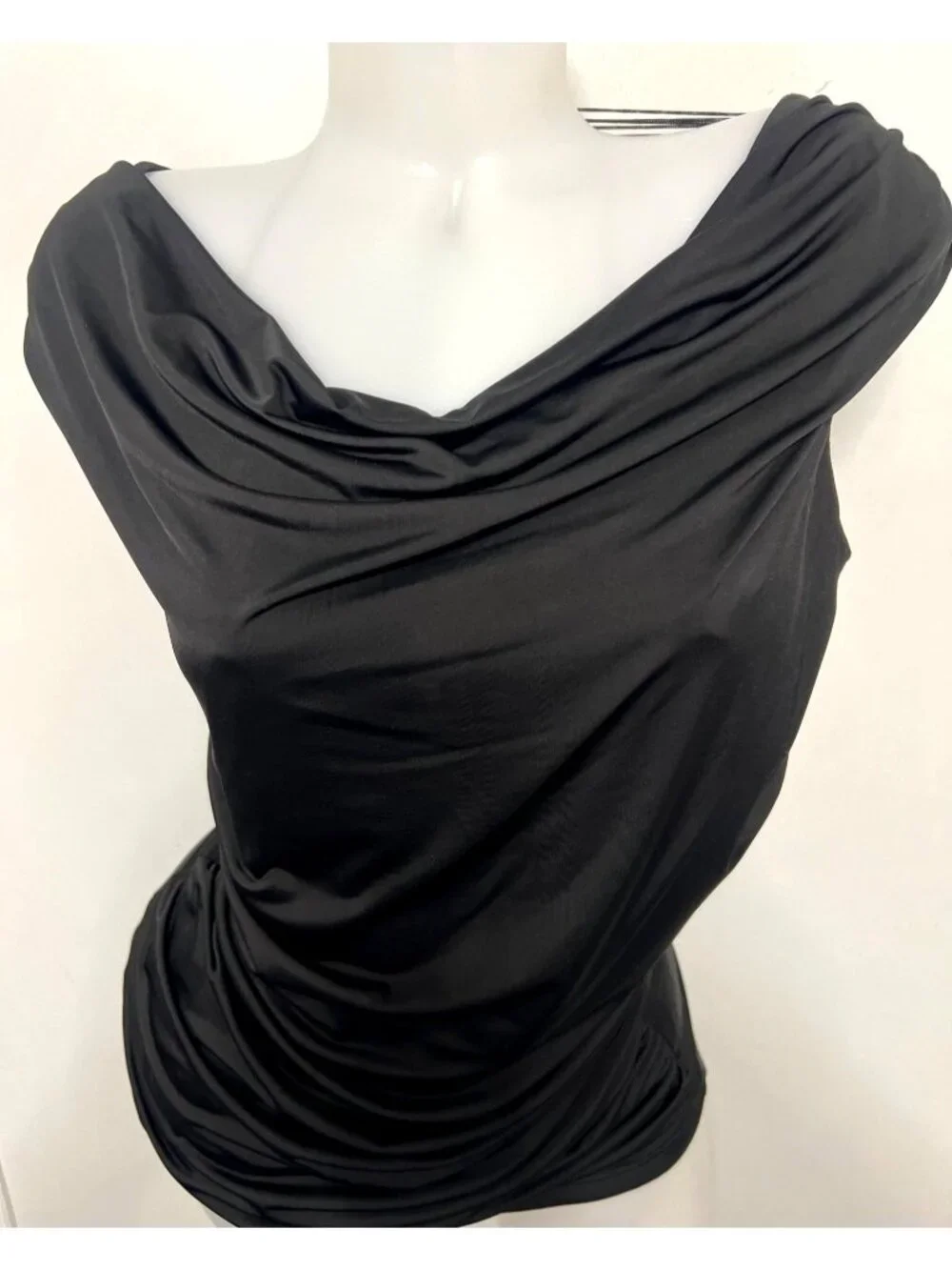 BCX Black Draped Top Open Strappy Back Blouse Women Size Large
